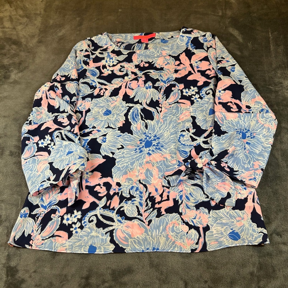 Lilly Pulitzer Langston Floral Blouse Long Sleeve Top Pullover Casual Womens XS